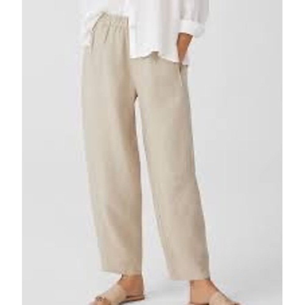 Eileen Fisher Straight-Leg Drawstring Pants in Light Beige